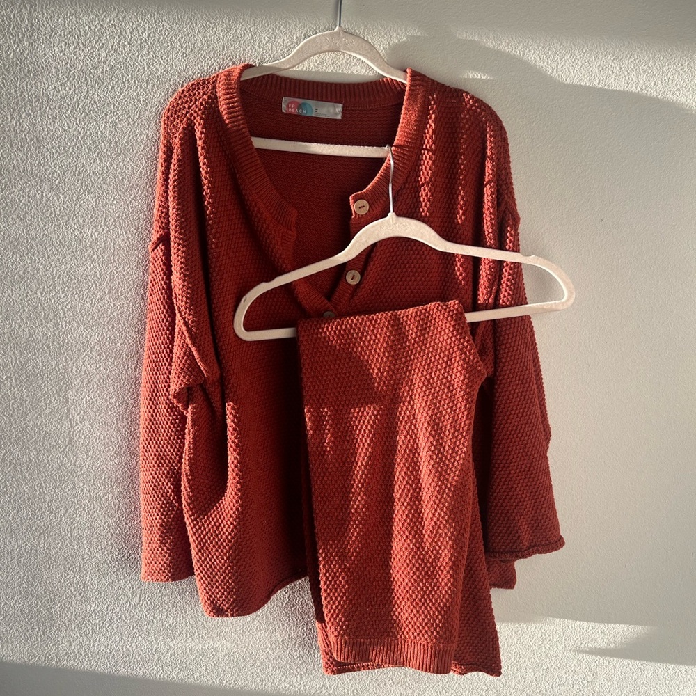 Free People Rust Red Knit Sweater Set